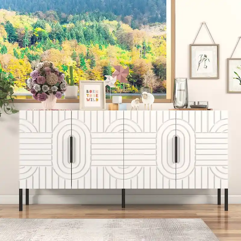 Chic Elegance 63 White European-Style Accent Buffet Sideboard Cabinet - 63 in Width