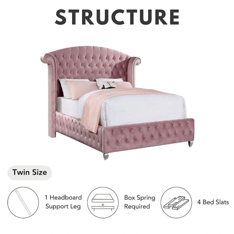 Vyvi Glam Upholstered Pink Button Tufted Wingback Panel Bed by Furniture of America