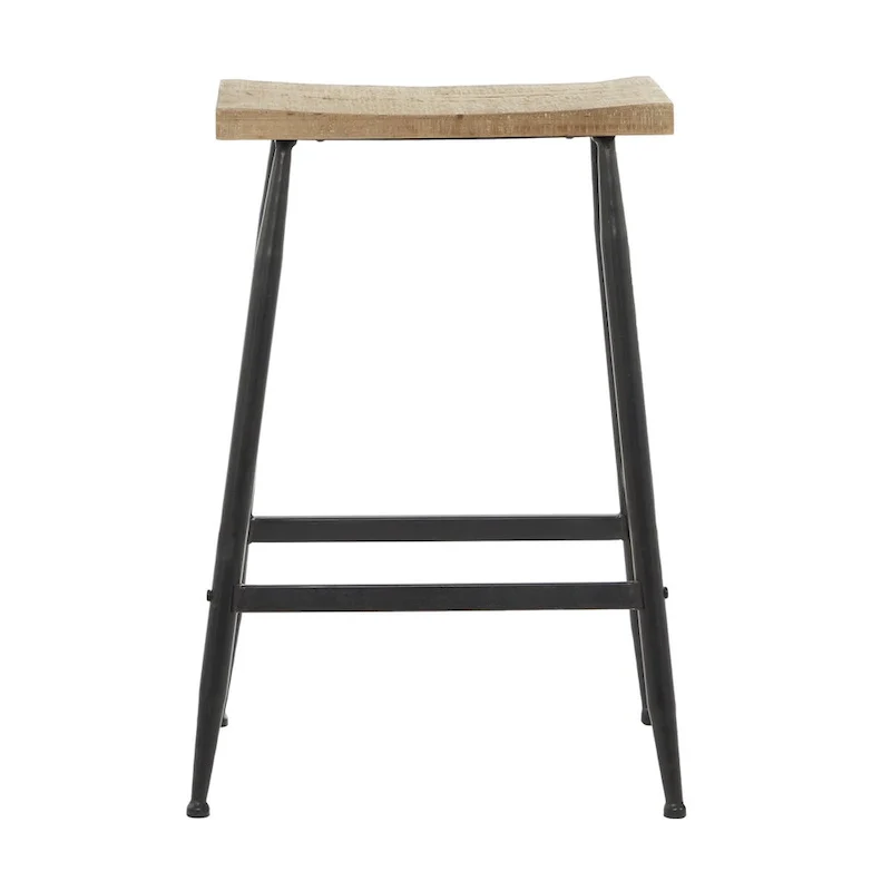 Metal Counter Stool with Brown Wood Top - Black