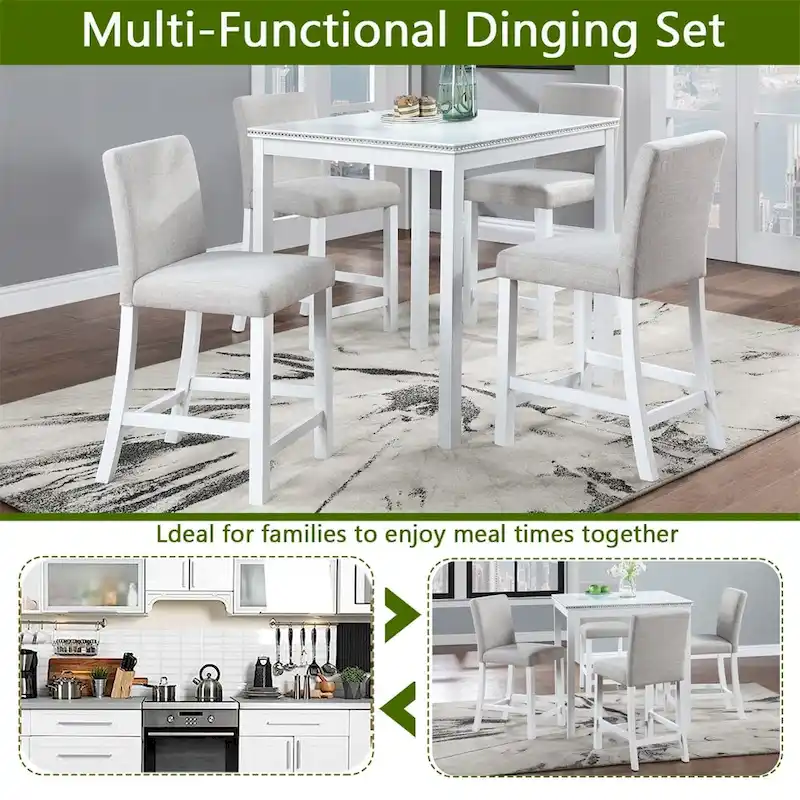 5-piece Wood Dining Counter Height Table and Chair Set
