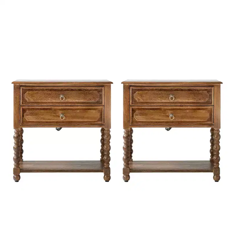 Jerardo 30 Tall 2-Drawer End Table with Built-in Charging Outlets Set of 2|ARTFUL LIVING DESIGNS