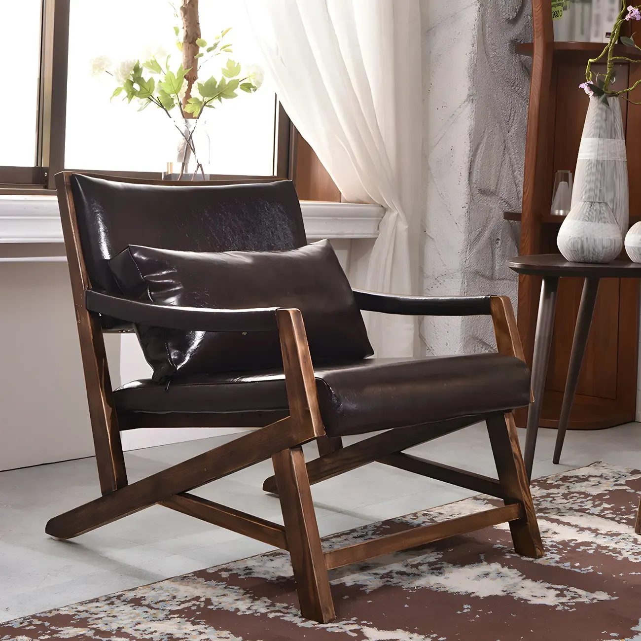 Modern Faux Leather Lounge Chair with Pillow Back