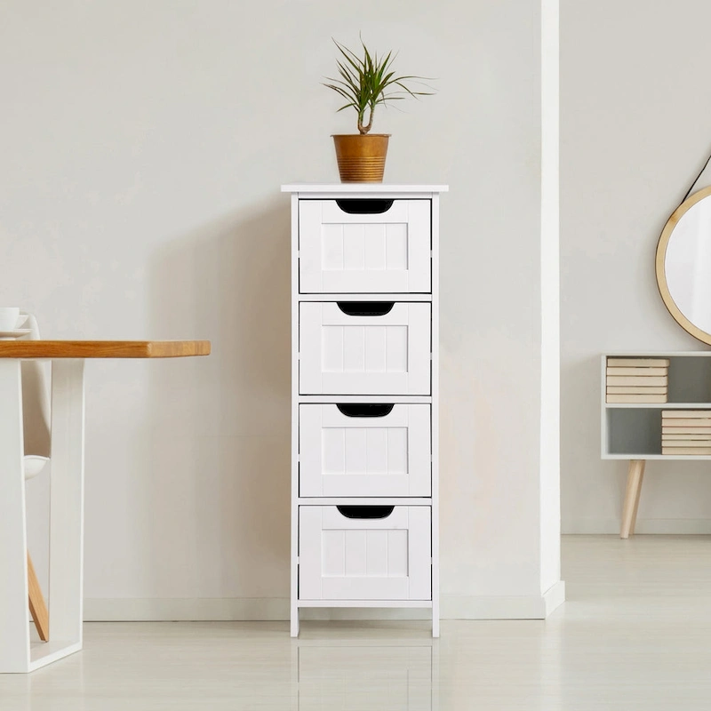 White Bathroom Storage Cabinet Freestanding with Drawers - 11.8L x 11.8W x 32.3H