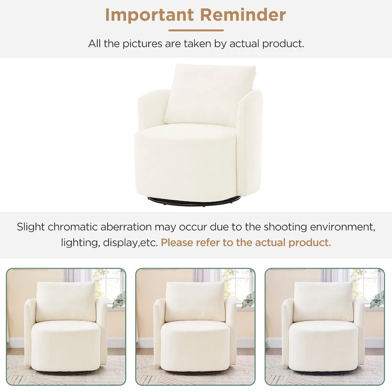 Chenille 360 Swivel Barrel Chair with Ergonomic Curved Design and 440lb Weight Capacity