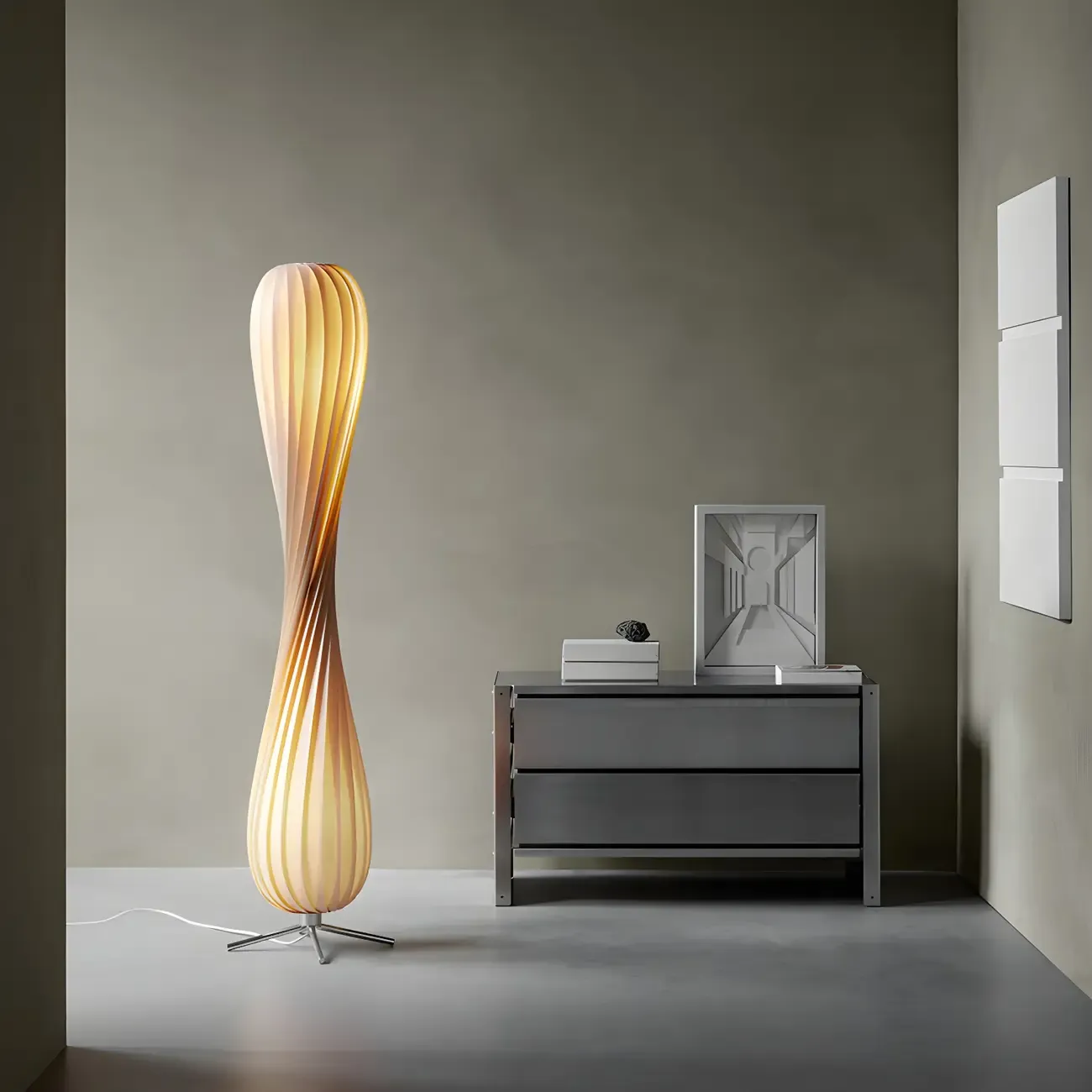 Modern Wooden Floor Lamp Spiral Twisted