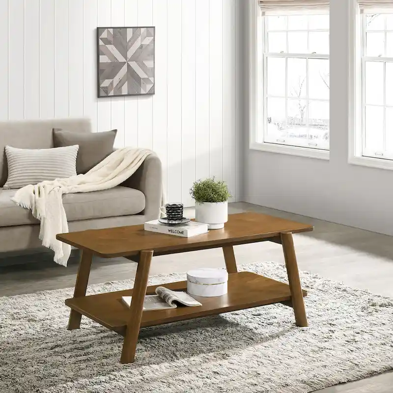 Roundhill Furniture Metz Mid-Century Wood Shelf 3-Piece Coffee Table Set