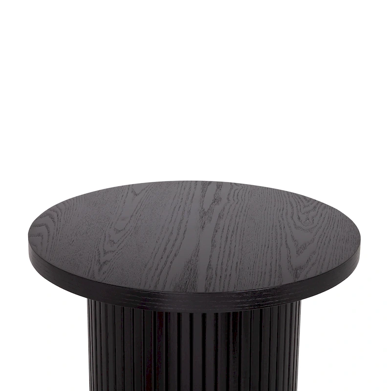 Round Wood End Table Fluted Pedestal Side Table