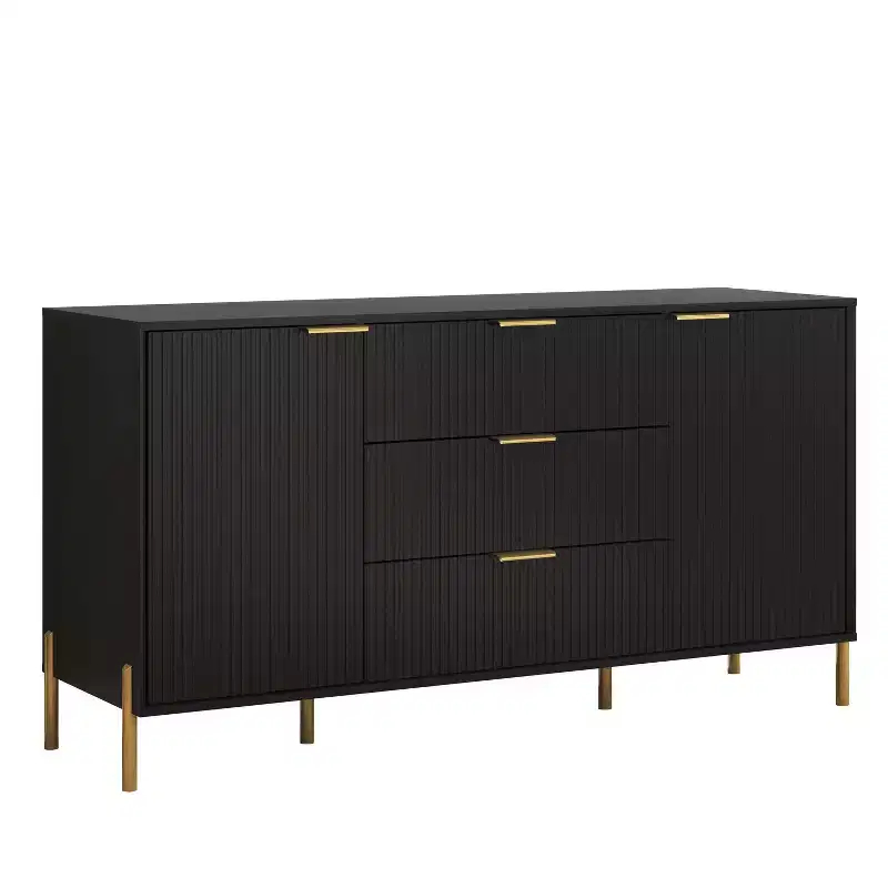 Festivo 3pc Modern Elegance 2 Drawer Nightstands and 3 Drawer Dresser Set Black