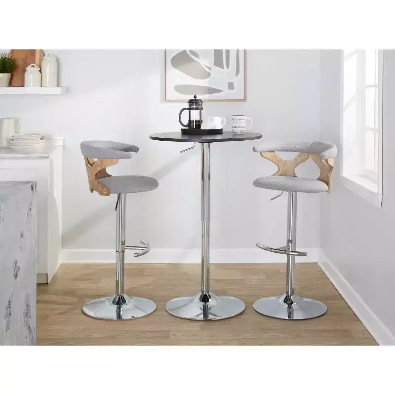 LumiSource Set of 2 Gardenia Adjustable Barstools Chrome Fabric