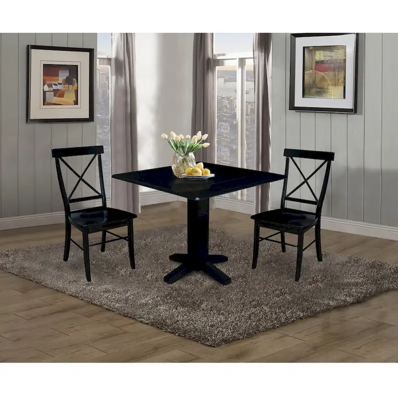 36 Solid Wood Square Dual Drop Leaf Dining Table with 2 Dining Chairs