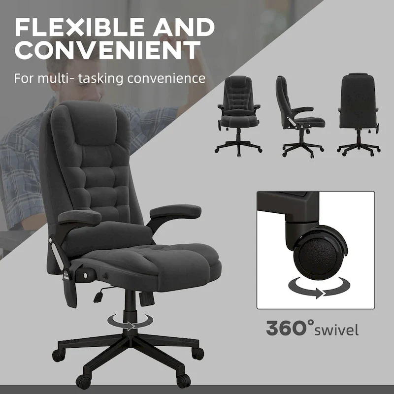 HOMCOM 6 Point Vibrating Massage Office Chair with Heat, Velvet High Back Executive Office Chair with Reclining Backrest