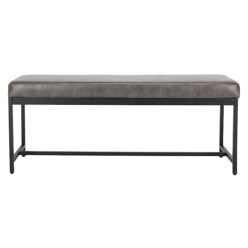 Grey / Brown Faux Leather Bench with Black Metal Legs