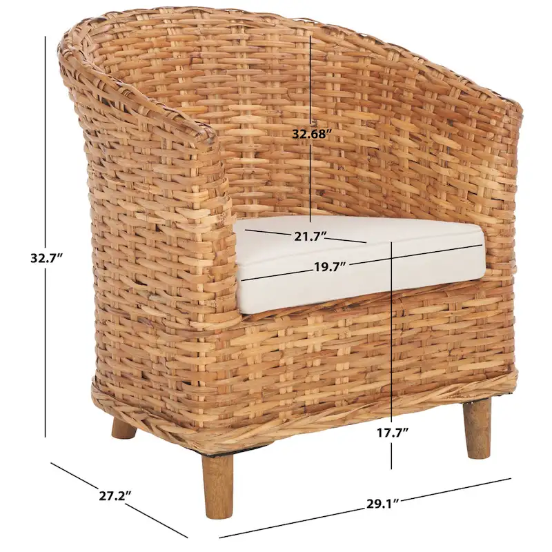 Rattan Barrel Chair with Cushion - 29.1 x 27.2 x 32.7