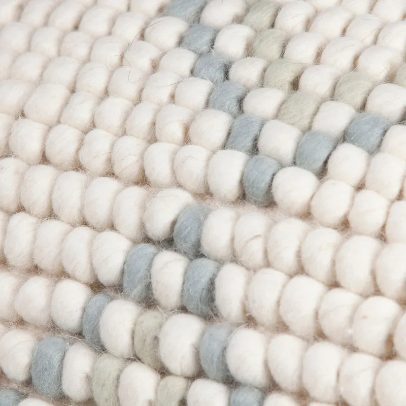 Cream/Grey/Teal Wool & Cotton Round Pouf Ottoman, 24