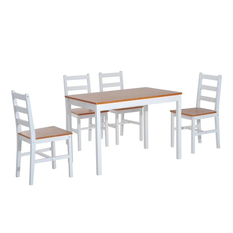 Five Piece Solid Pine Wood Table and High Back Chair Dining Set