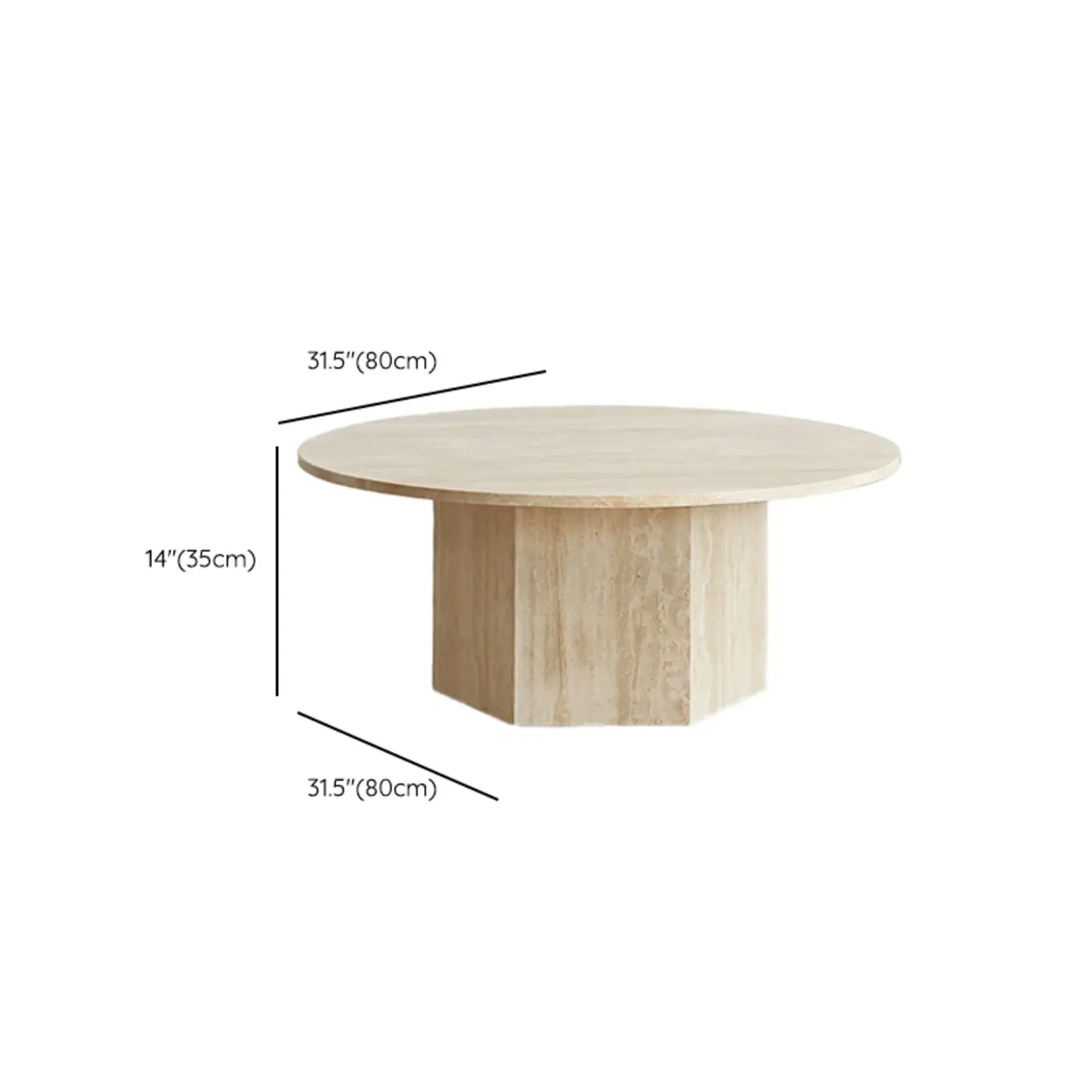 Modern Travertine Round Beige Coffee Table with Small Space
