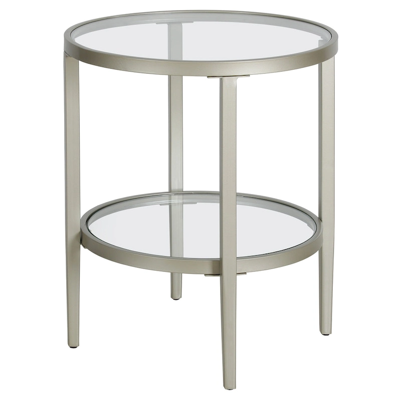 Hera 19.63 Wide Round Side Table with Clear Glass Shelf