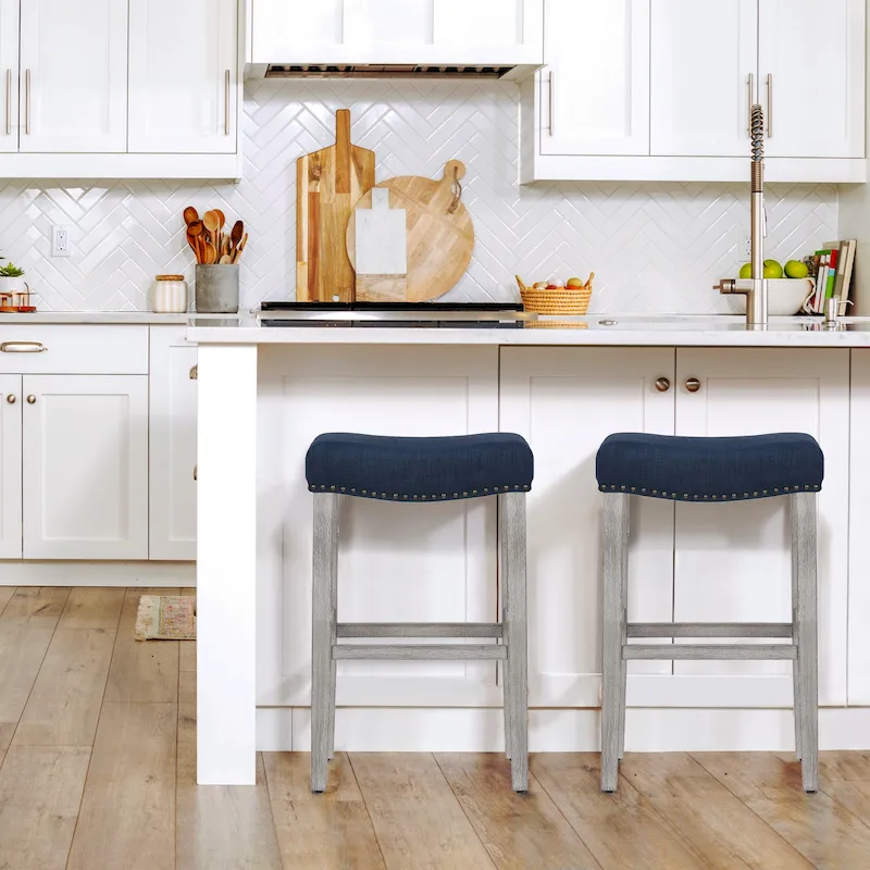 Upholstered Polyester Gray 29 Inch Bar Stool