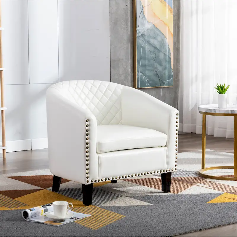 Accent Barrel Chair Living Room With Nailheads And Solid Wood Legs