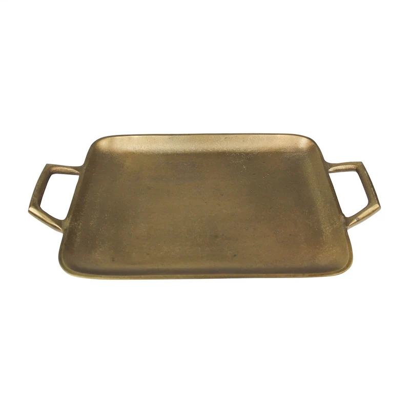 HomeRoots 16  Gold Rustic Metal Tray With Handles