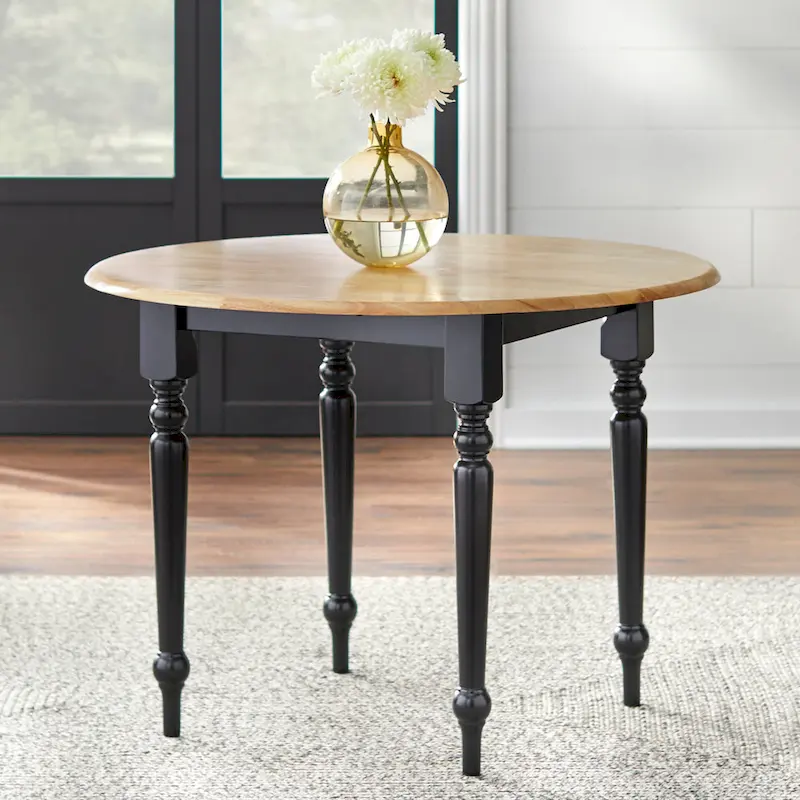 Two-tone 40-inch Rubberwood Round Drop-leaf Table
