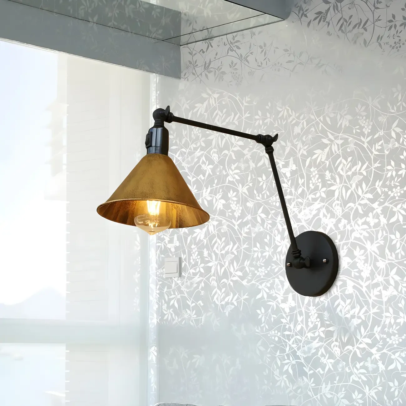 Industrial Metal Black Antique Brass Swing Arm Wall Light