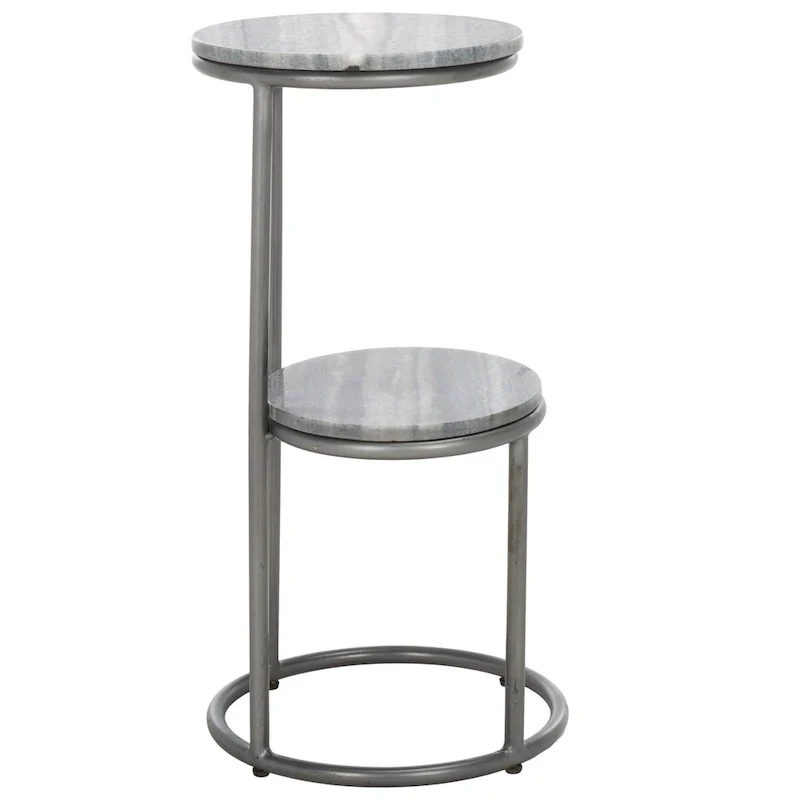 SAFAVIEH Milojka 2-Tier Marble Round Top Drink Table (Fully Assembled) - 13 In. W x 12 In. D x 24 In. H - 13Wx12Dx24H