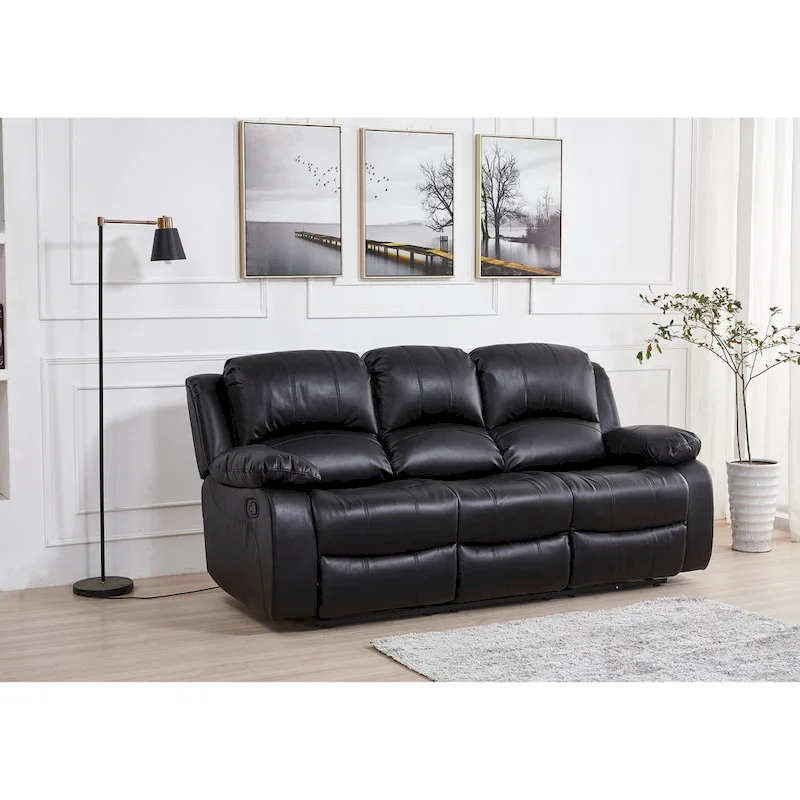 Betsy Furniture Bonded Leather Manual Rclining 3-seat Sofa Couch 8018