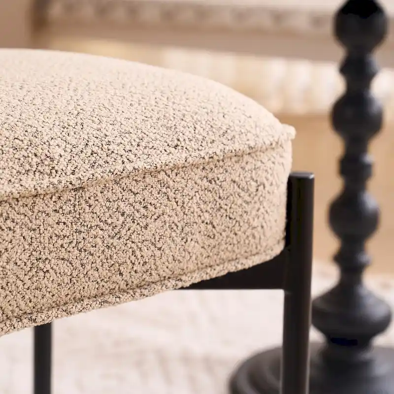 Single Rectangle Ottoman Tufted Lamb Fleece Foot Stool