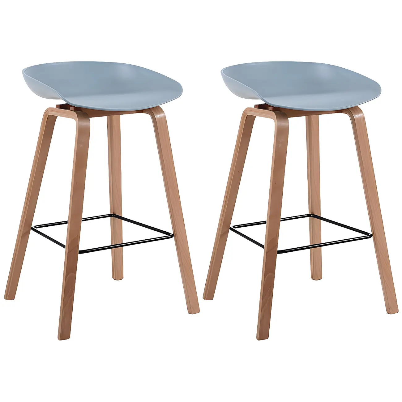 Mid-Century Modern Plastic Bar Stool with Wood Legs
