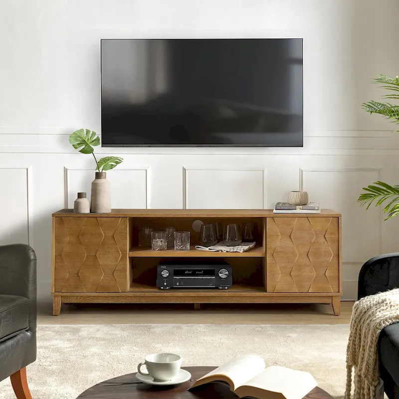 August Modern Media Console TV Stand with 2 Drawers and Sliding Doors for TVs up to 78 by HULALA HOME