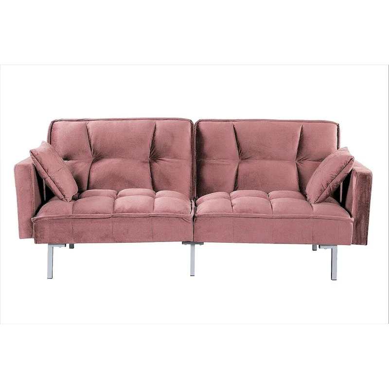 Regal Convertible Sleeper Sofa Bed Velvet Pull Out Couch with Mid-Century Style Tufted Design and Metal Legs