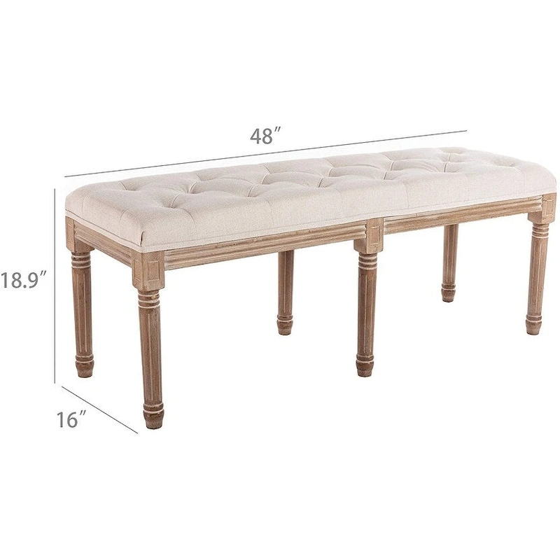 48  Extra-Long Rectangular Tufted Ottoman Bench Seat-Beige