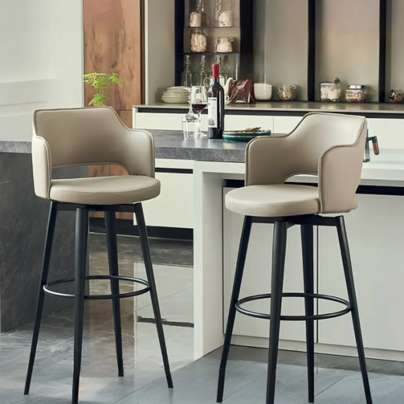 Mid-Century Modern Upholstered Bucket Seat Swivel Bar Stools