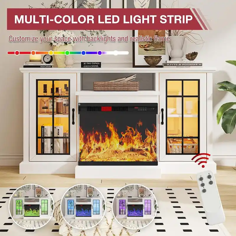 59Fireplace TV Stand with 3-Sided Glass Electric Fireplace