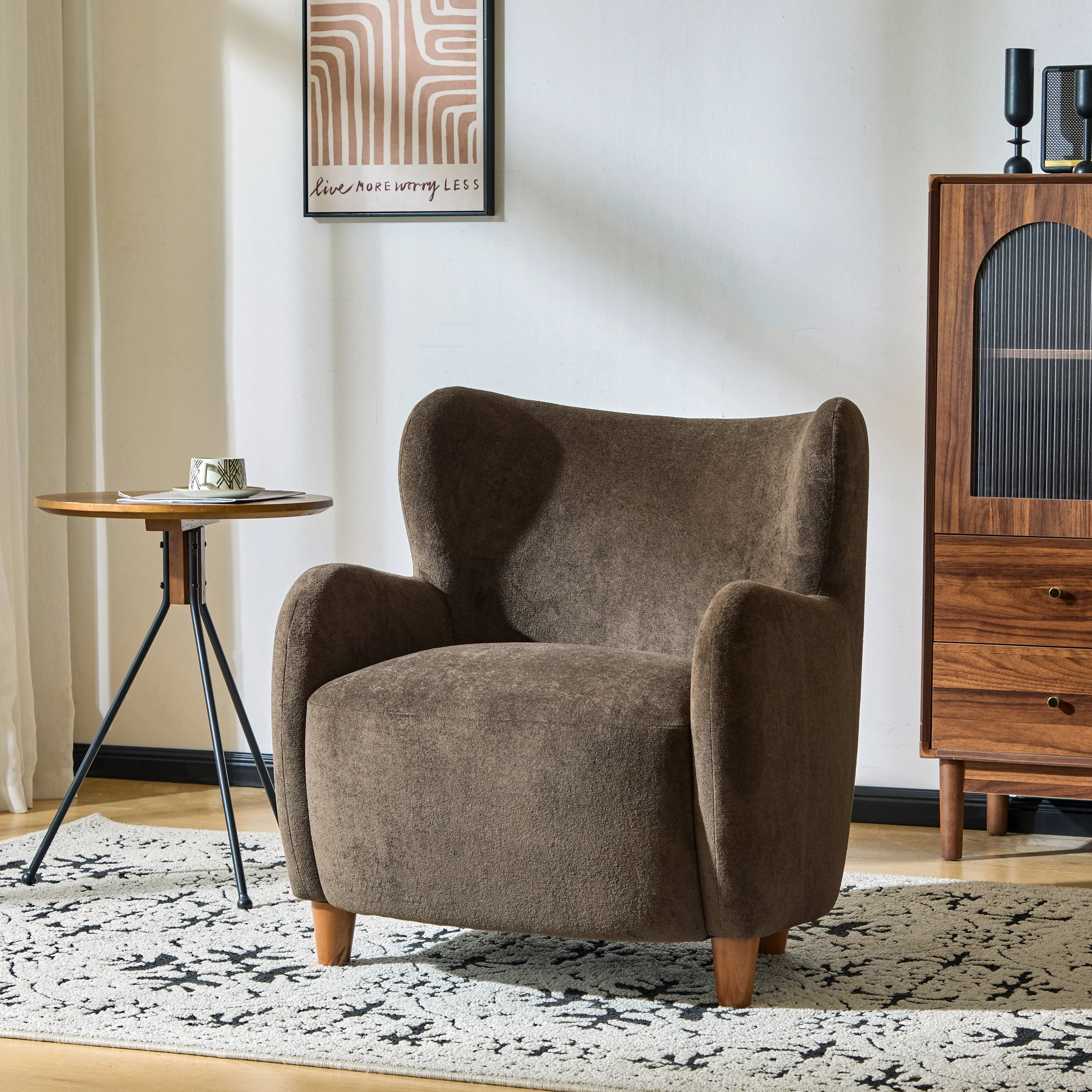 Luxury Modern Fabric Armchair with Round Arms & Tapered Legs