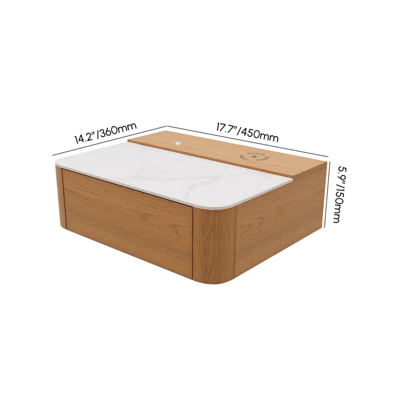 Wireless Cherry Wood Floating Nightstand with Drawers & Light