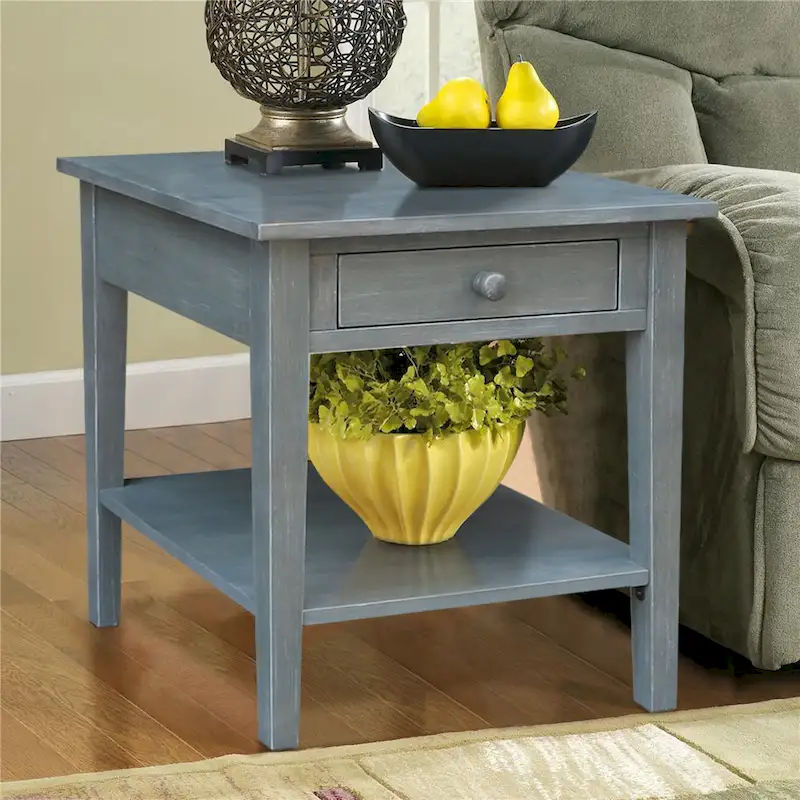 Square Solid Parawood End Table with Drawer & Shelf, 24