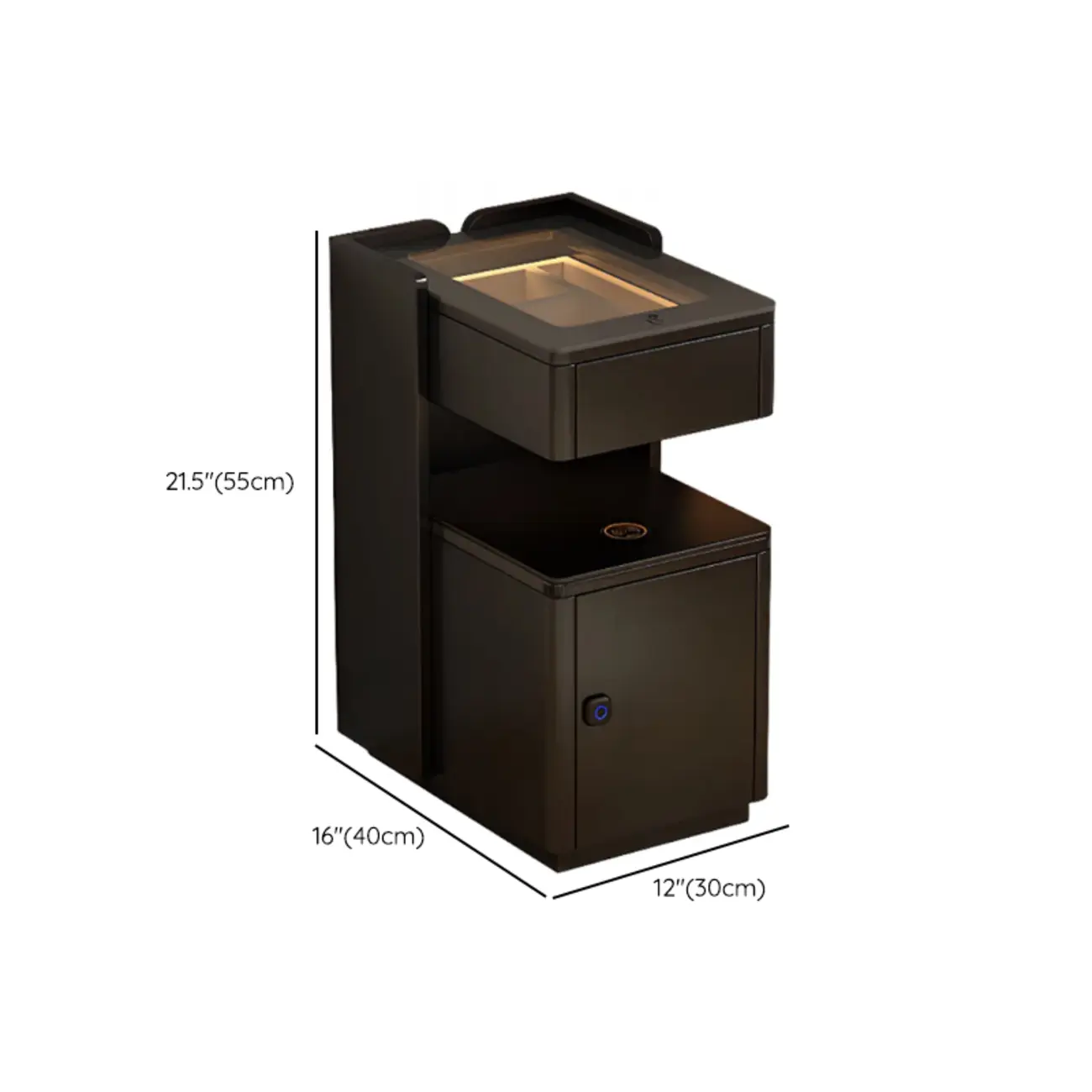 Modern Black Glass Top Drawer USB Nightstand with Cabinet