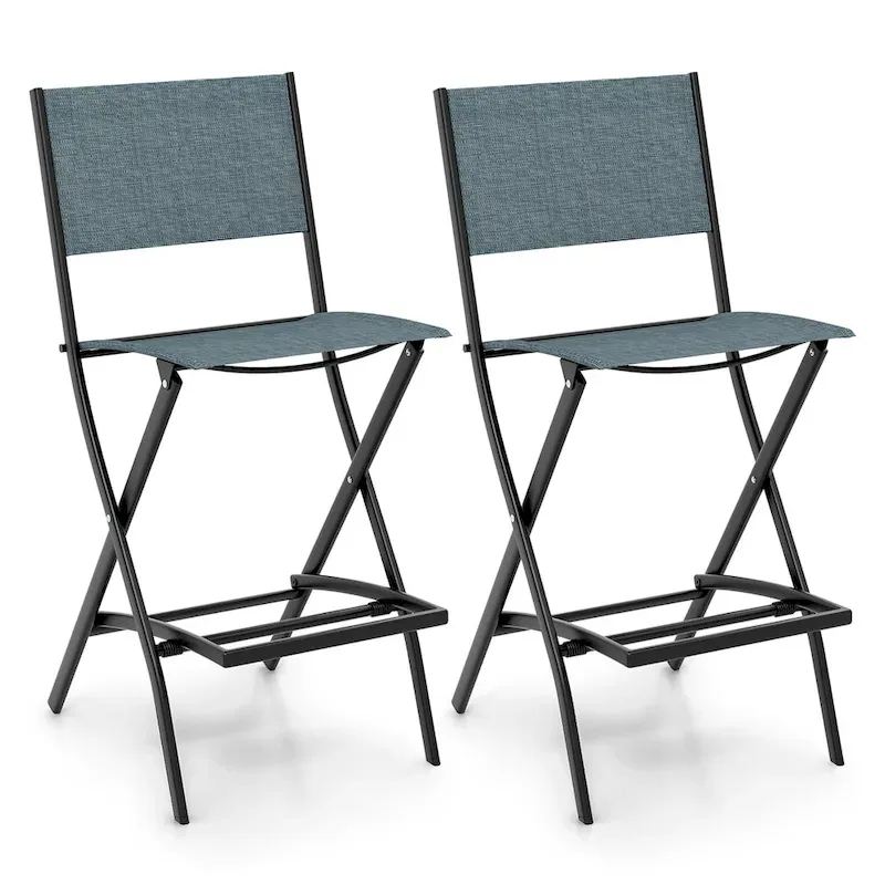 Folding Bar Stools Set of 2 Patio Sling Chairs w/ Backrest