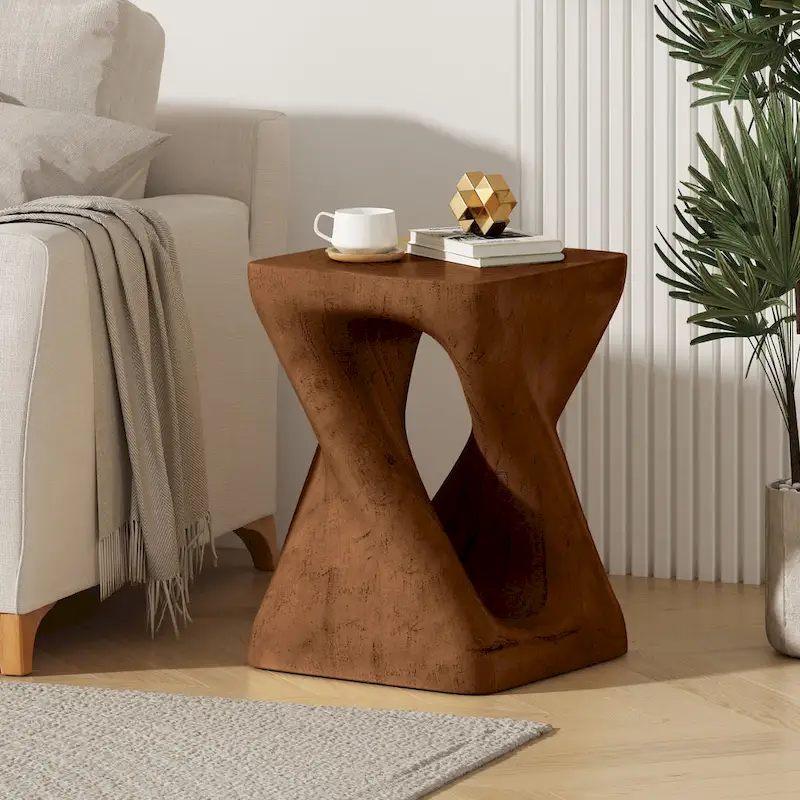 MGO Twist Shape Side Table, Wood-like Texture