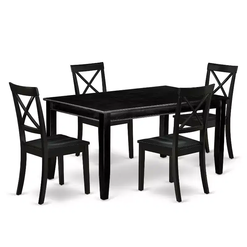 HomeStock 5-Piece Rectangle Black Finish Solid Wood Top Dining Table with 4 Chairs