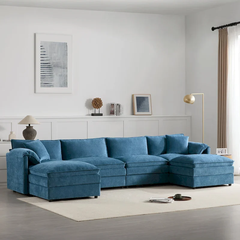 Chenille Modular Sectional Sofa, U Shaped Cloud Upholstered Couch Set