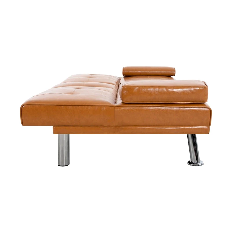 Futon Sofa Bed Couch with Armrest & Cupholders, Faux Leather Sofa Bed Couch Convertible Folding Reclining Small Couch