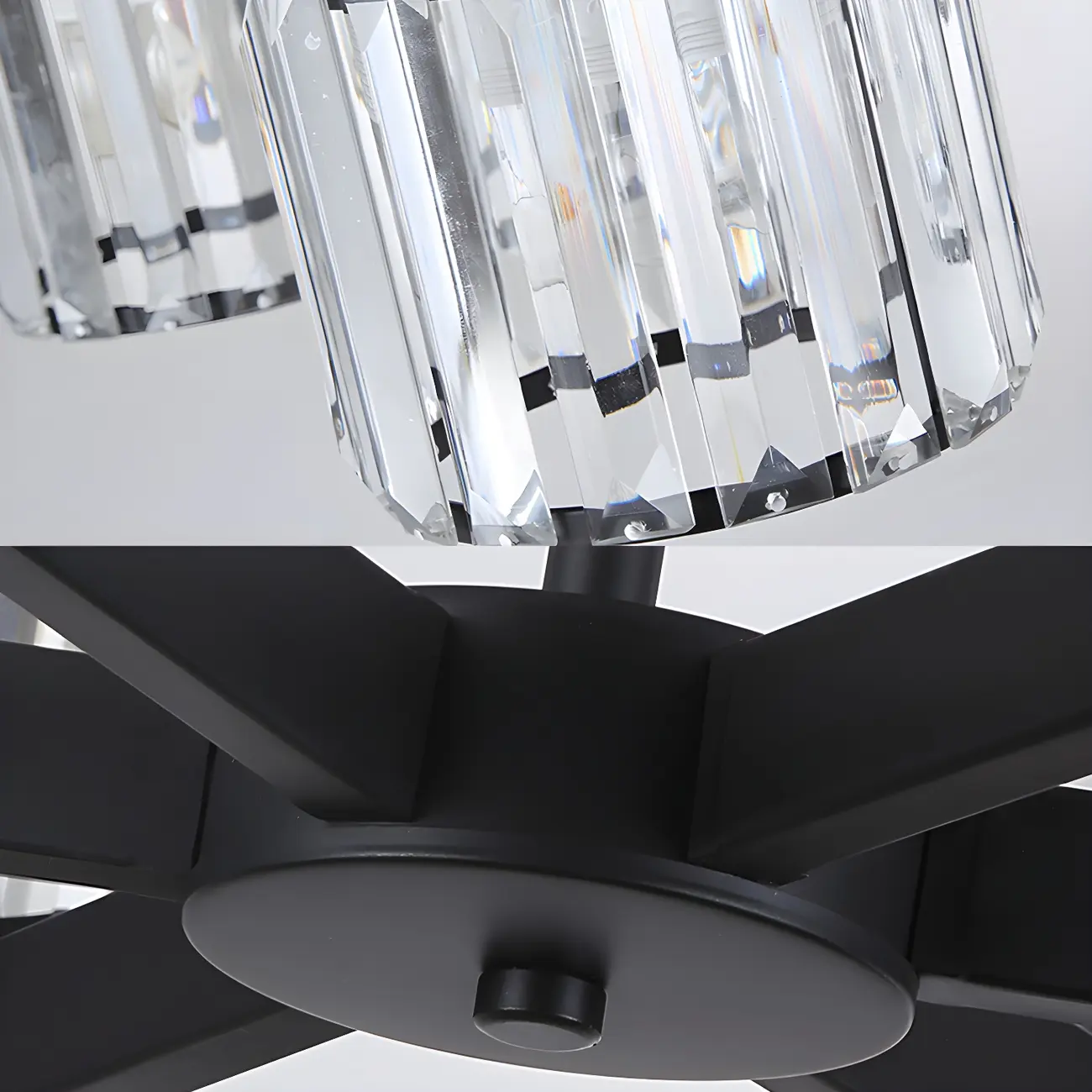 Modern Large Black Cylinder Crystal Semi Flush Ceiling Light