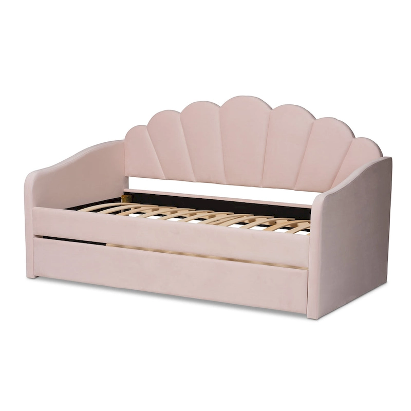 Timila Modern Velvet Upholstered Daybed with Trundle-Light Pink