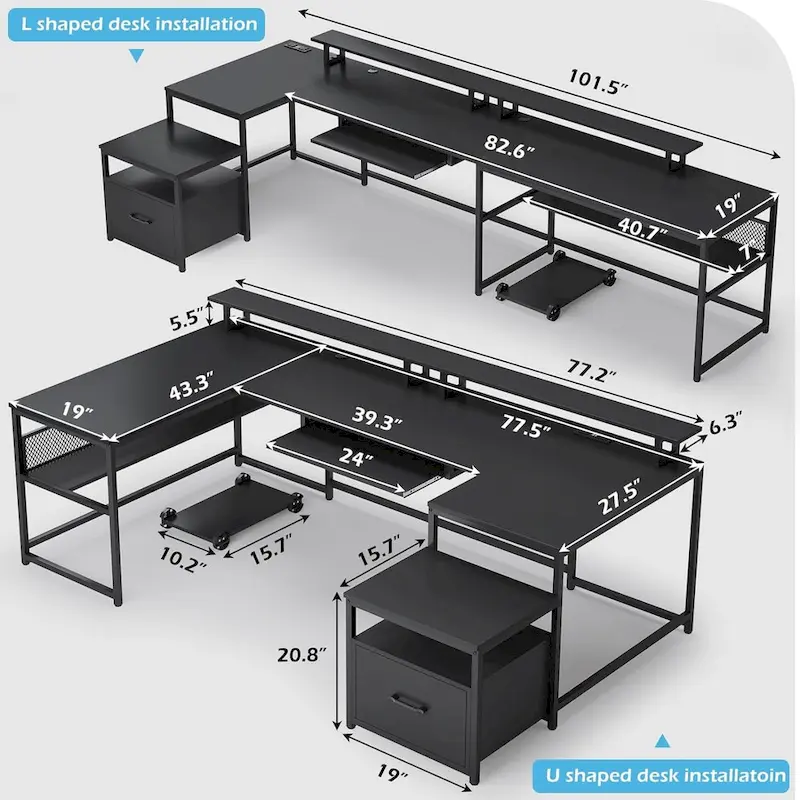 U Shaped Computer Desk L Shaped Gaming Desk File Drawer