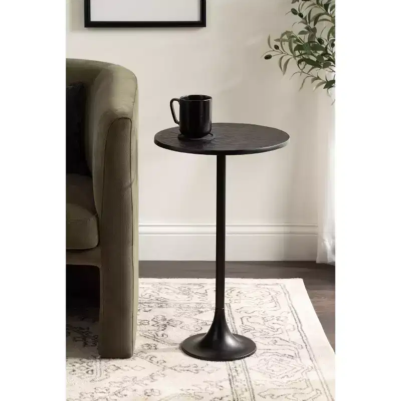Black & Gold Round Metal Accent Side Table, 1-Person