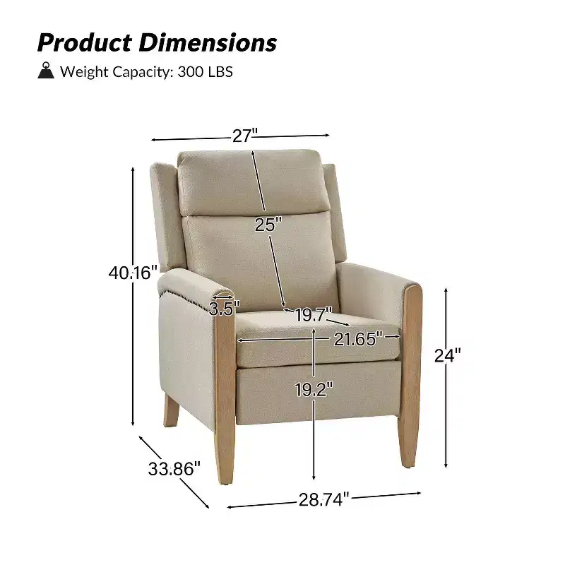 Upholstered Push Back Recliner, Set of 2 — Beige / Blue / Grey / Stripe