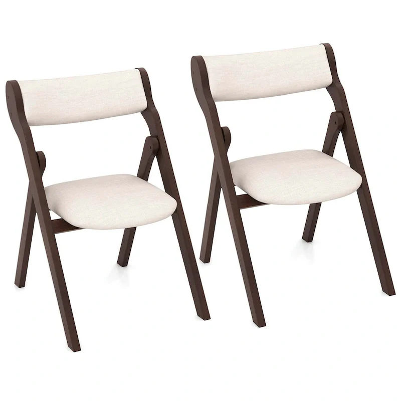 Beige & Dark Brown Folding Chairs - Padded Linen Seat (Set of 2/4)